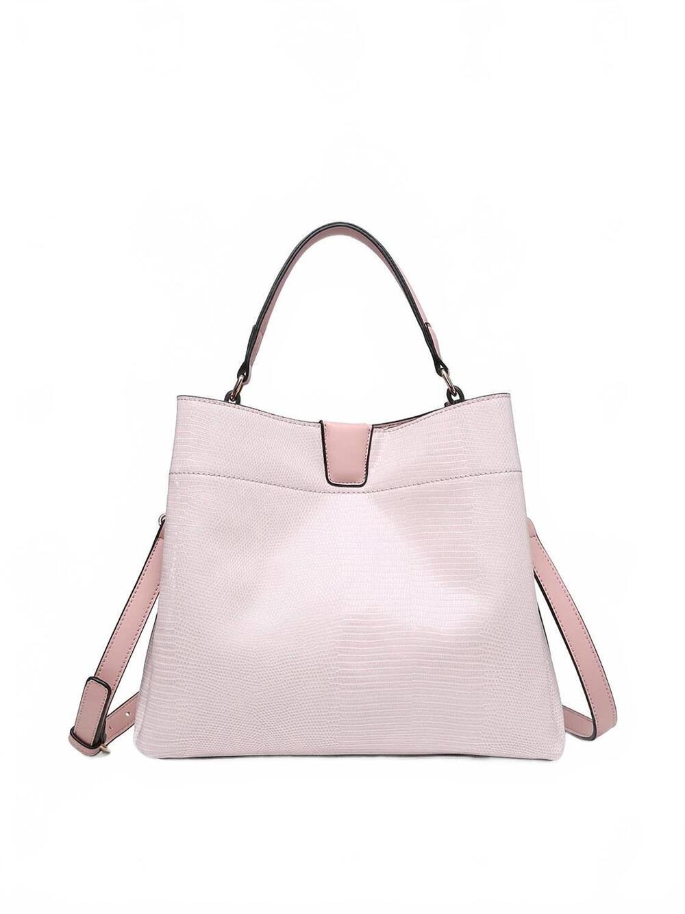 NEW JEN & CO. women's tati lizard monogrammable satchel bag in blush pink